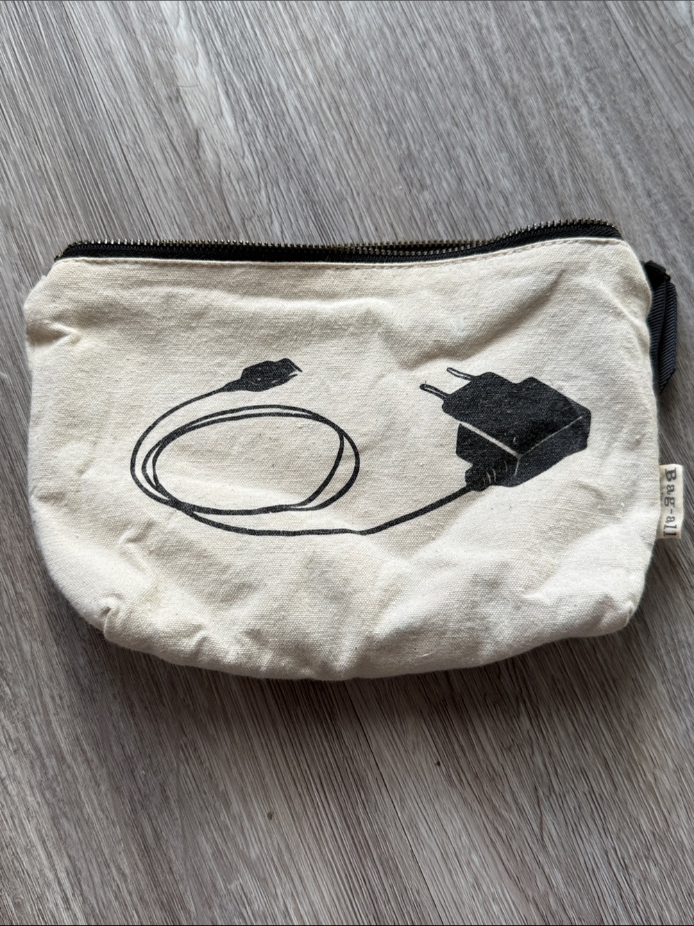 Canvas Mini Pouch with Charger Print - Cream